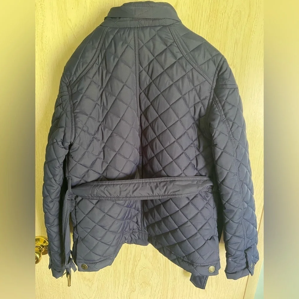 Tommy Hilfiger GIRLS Quilted Navy Blue Jacket w/ Hood & Belt L 12/14